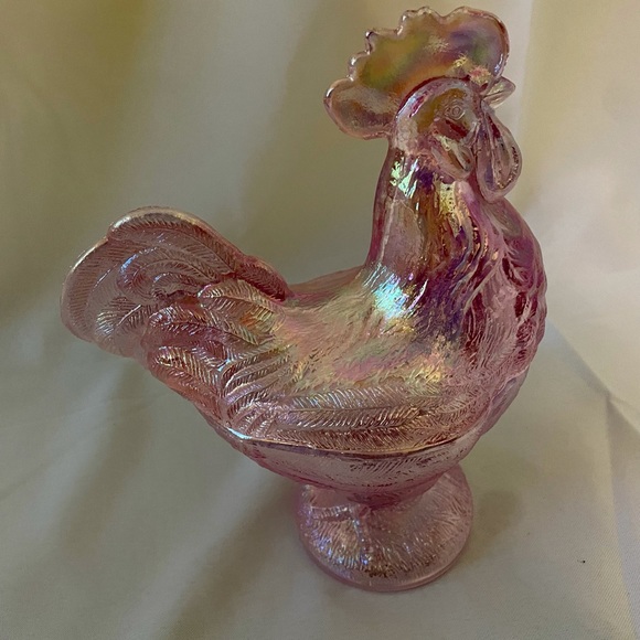 carnival glass Dining Vintage Carnival Glass Rooster Candy Dish